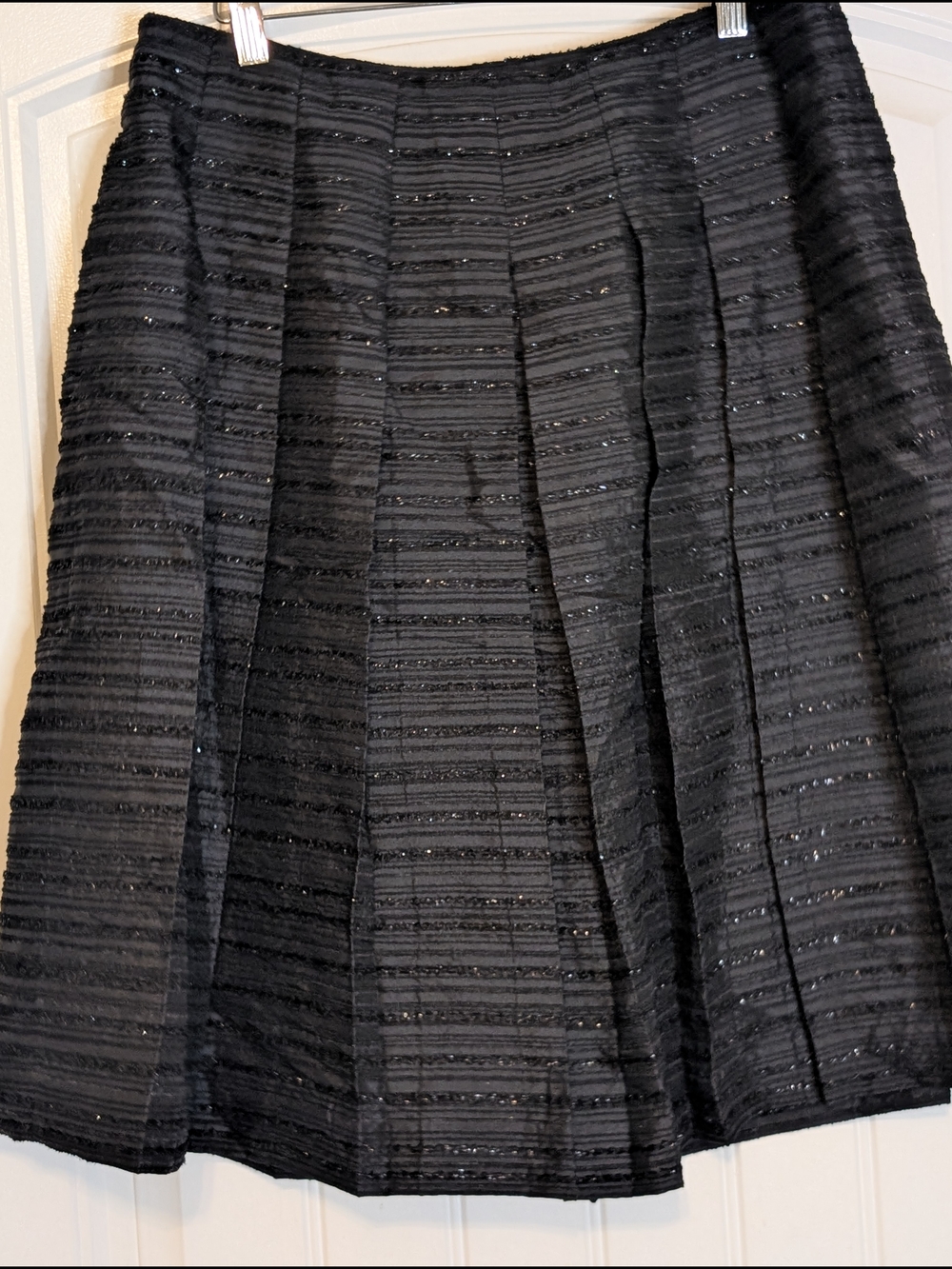 Talbot's Black Pleated Textured Shimmer A Line Knee Length Skirt - Picture 2 of 11